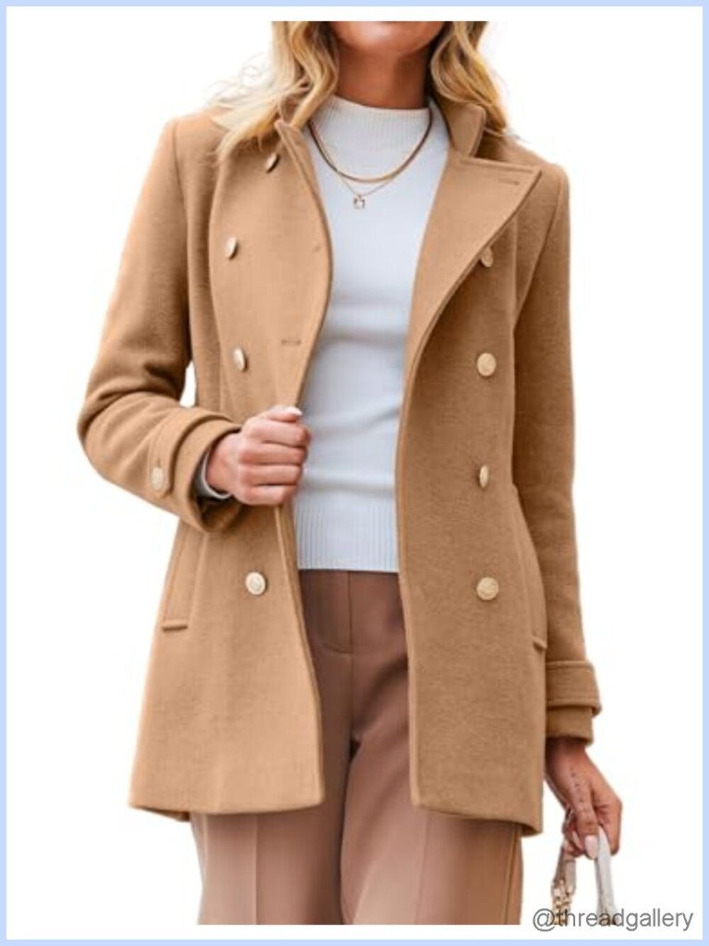Womens Wool Peacoat Double Breasted Blazer Jacket Trench Coat